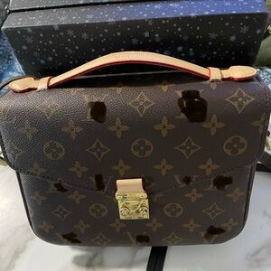 Brown Monogram Handbag with Gold Accents